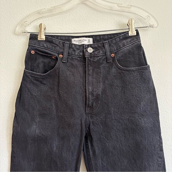Abercrombie & Fitch The 90s Relaxed Slit Hem Black Jean Curve Love Sz 24 - Picture 2 of 11
